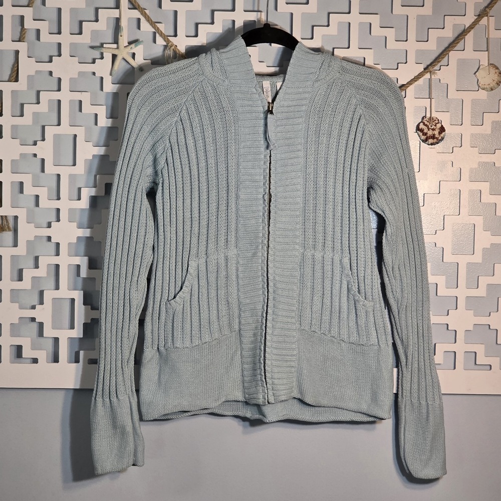 Relativity Light Blue Cotton Zip Up Hooded Sweater Size L